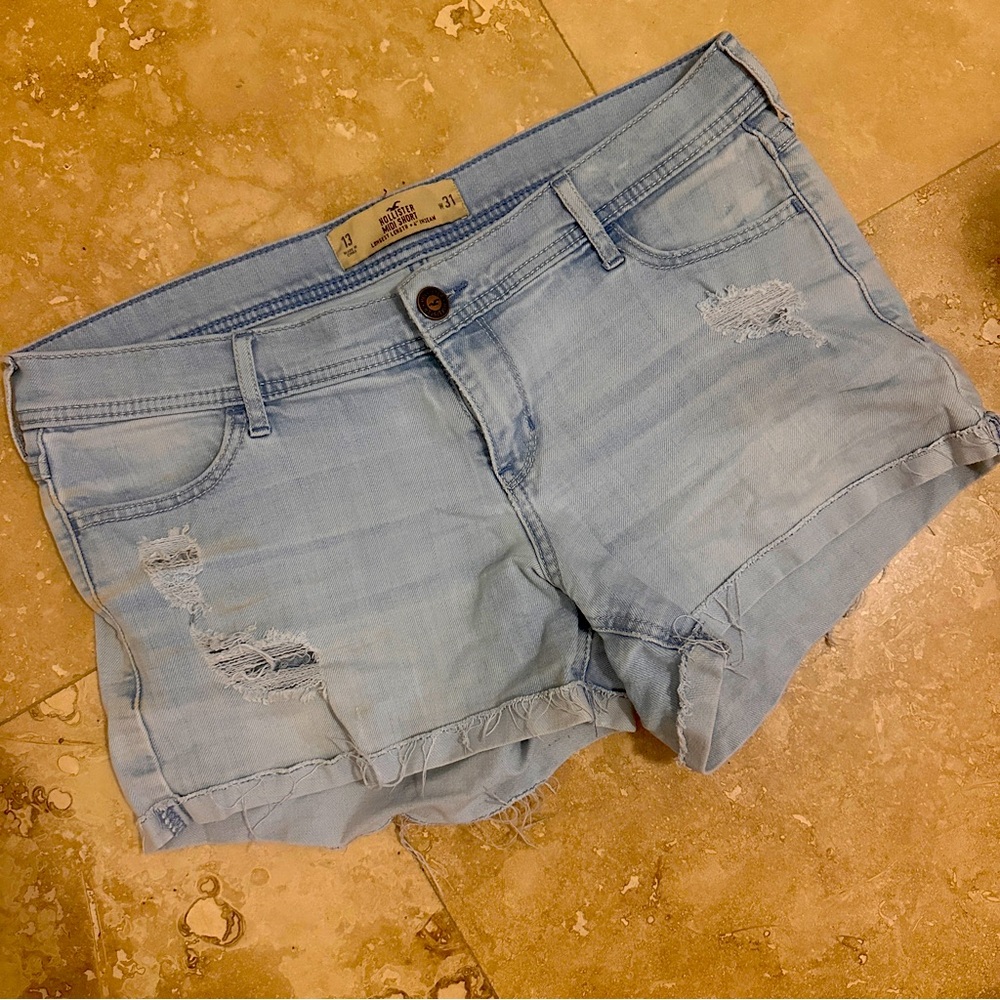 Hollister Light Blue Distressed Denim Jeans Shorts Sz 31